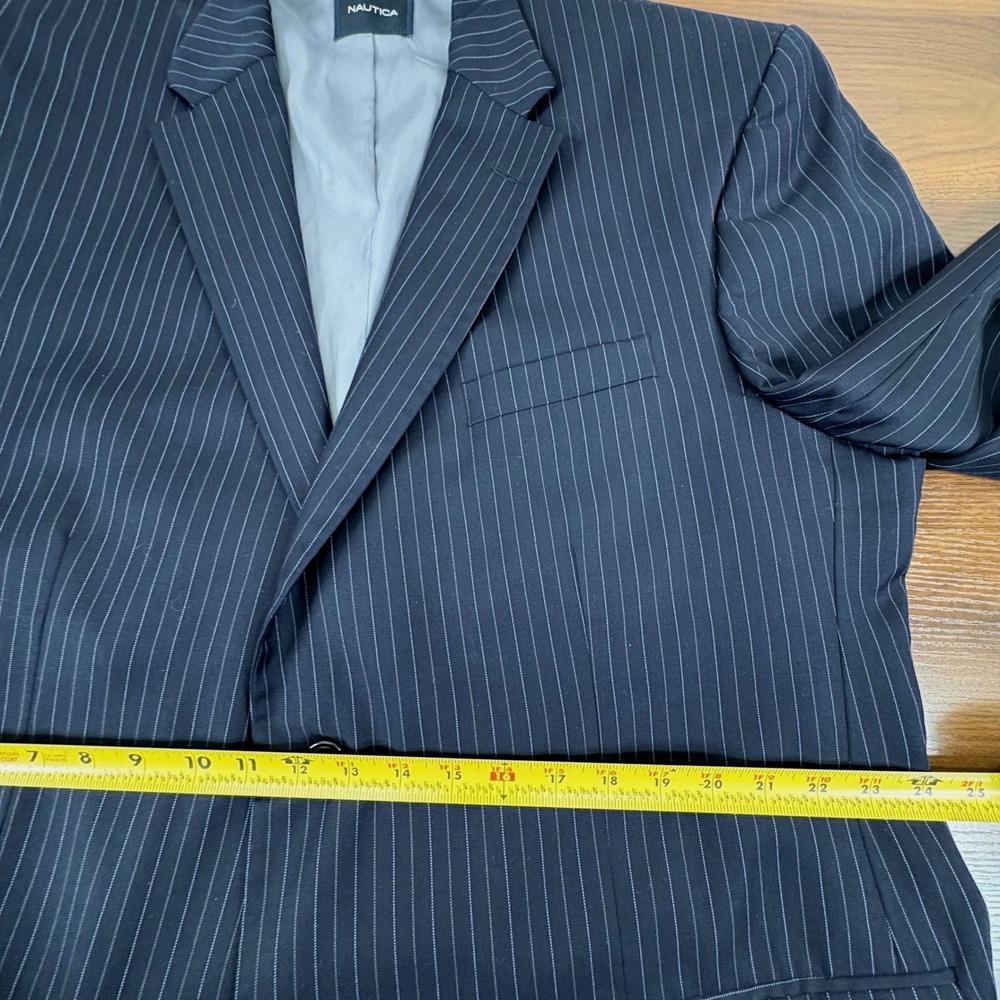 Nautica Men's Pinstripe Navy Blue 100% Wool Blazer Suit Jacket 50L Made in India - Picture 11 of 15